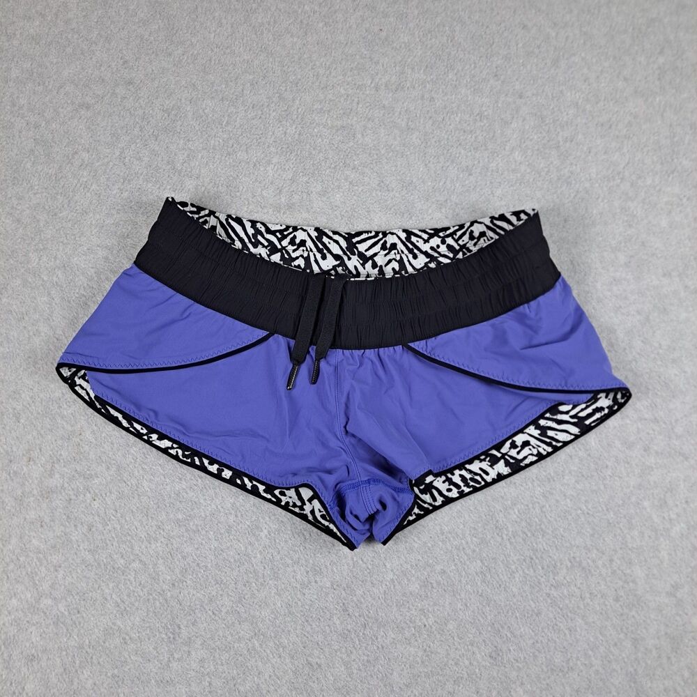 Lululemon Reversible Shorts Womens 10 Purple Black White Splatter Athletic Mini